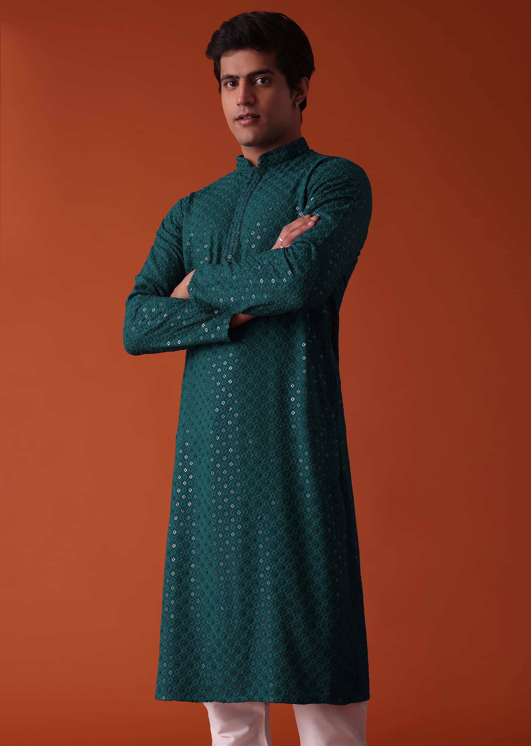 Buy Peacock Green Chikankari Kurta Set In Rayon With Sequins Embroidery  KALKI Fashion India