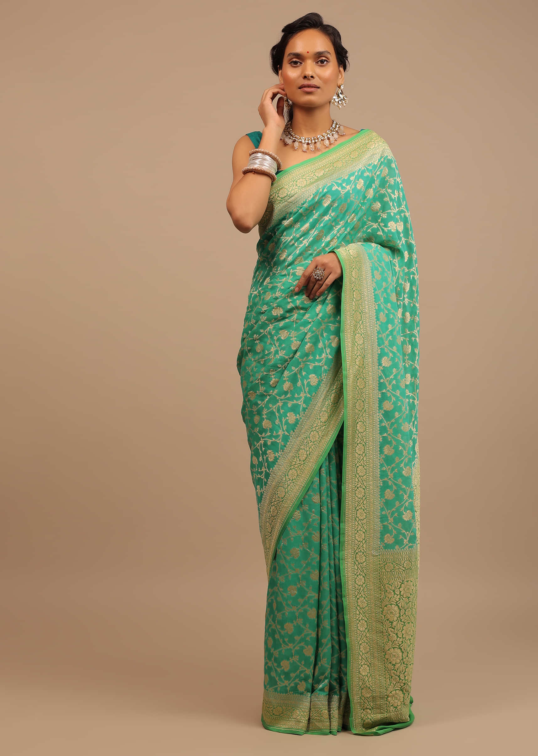 Peacock Blue Cotton Silk Saree with Green Blouse Piece  Droonicom