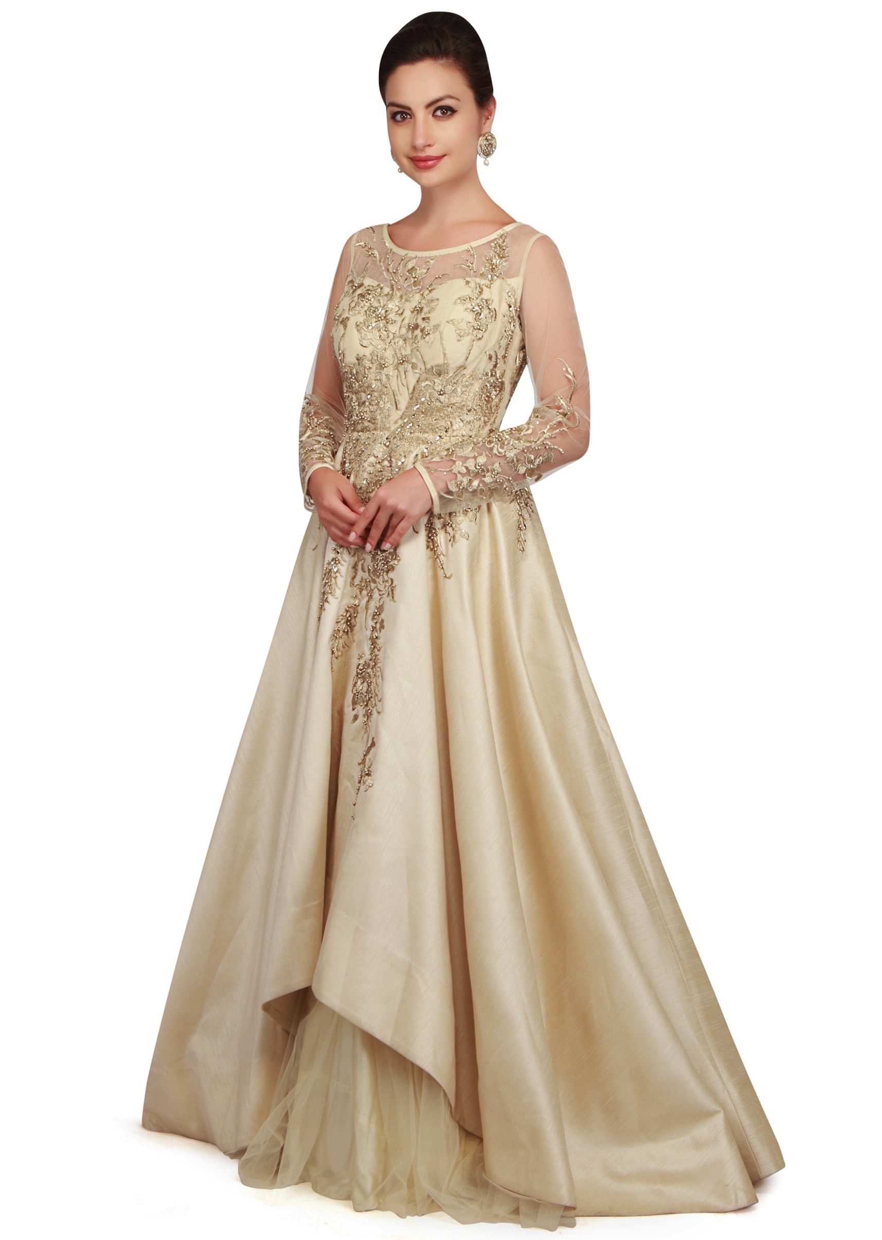 Pearl Cream Gown With Bodice In Pearl And Zari Work Online - Kalki Fashion
