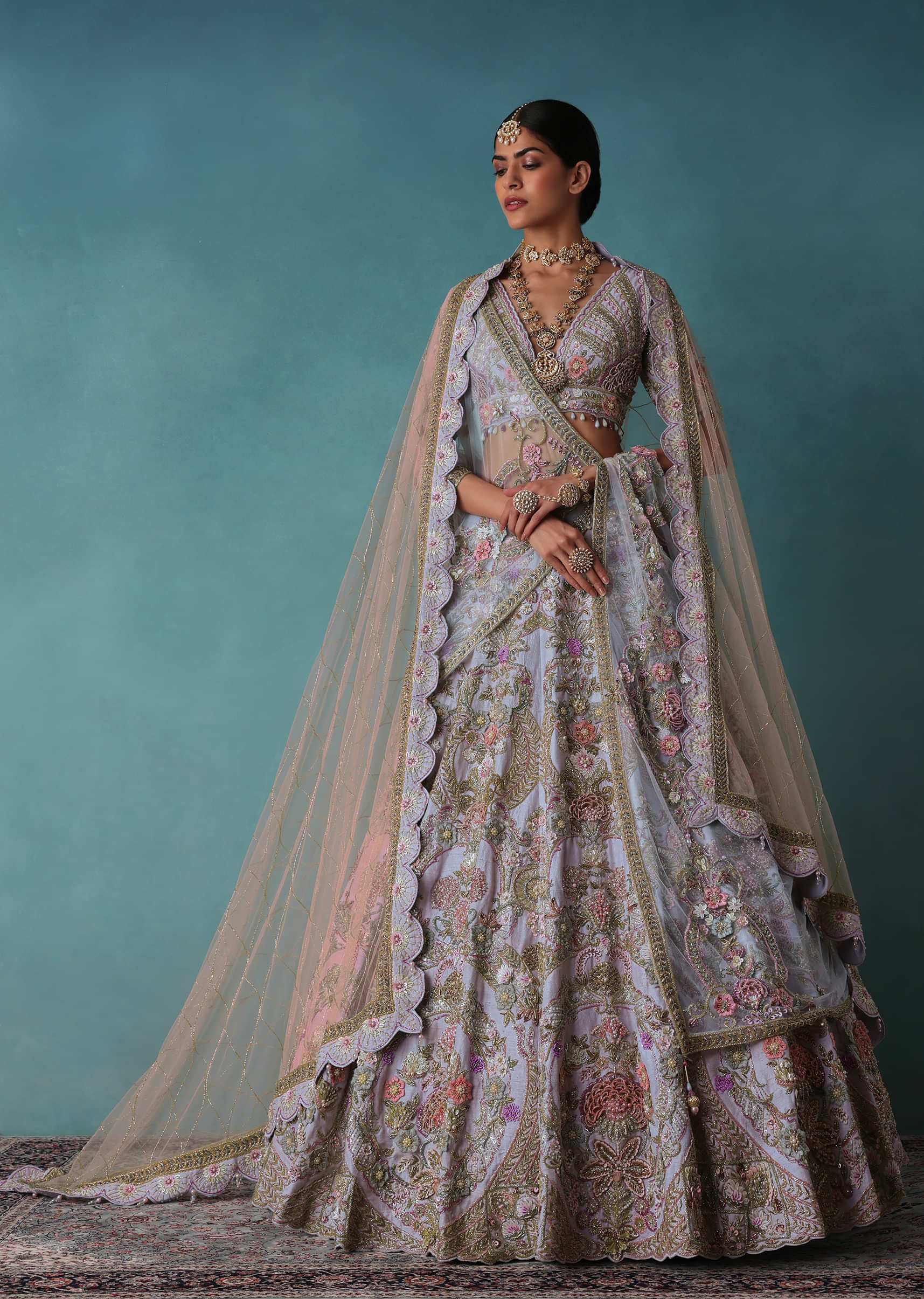 Daffodil Blue Raw Silk Bridal Lehenga Set