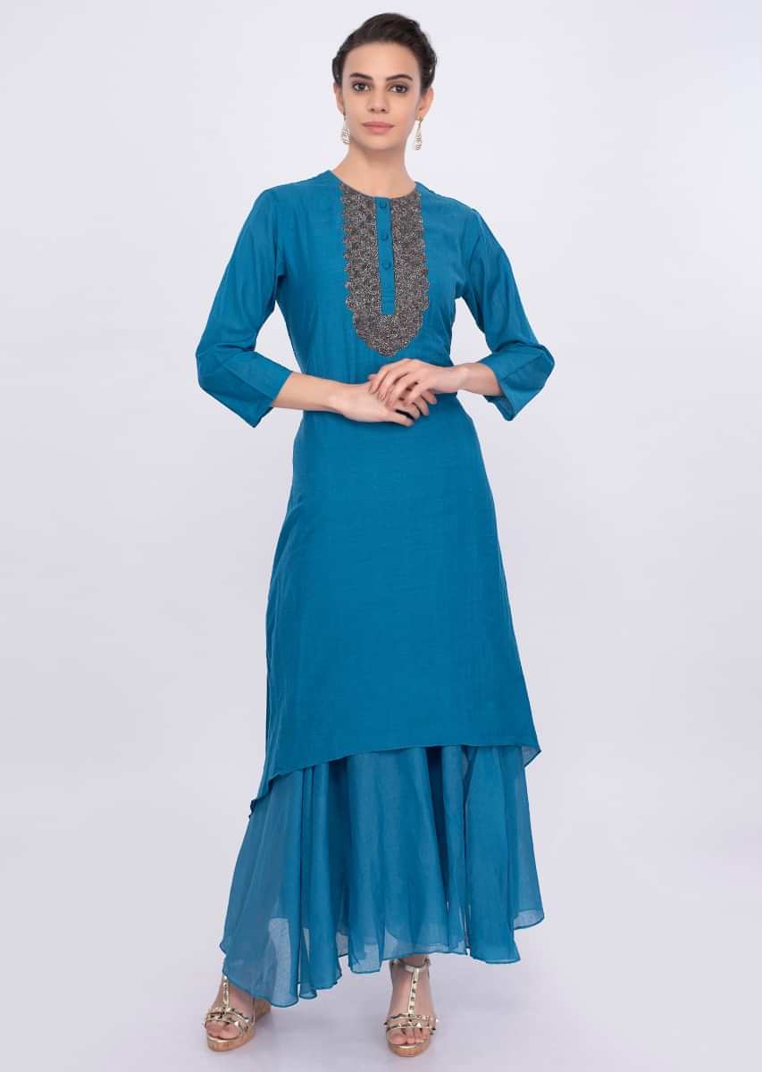 Buy Persian Blue Layered Cotton Tunic Dress Online - Kalki Fashion