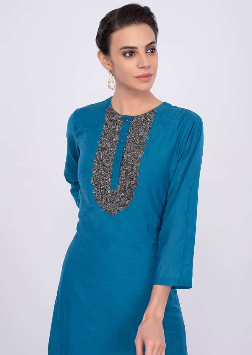 Buy Persian Blue Layered Cotton Tunic Dress Online - Kalki Fashion