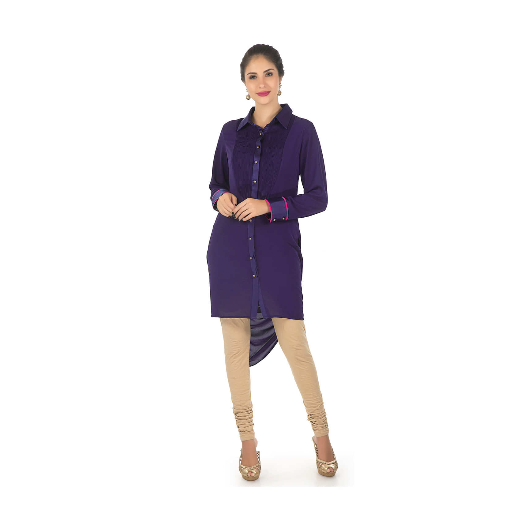 Blue Kurti In Georgette With Fancy Drape And Resham Work Online - Kalki Fashion