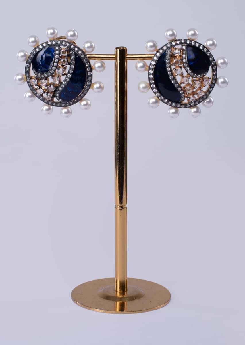Persian blue round shield style cluster earring only on Kalki