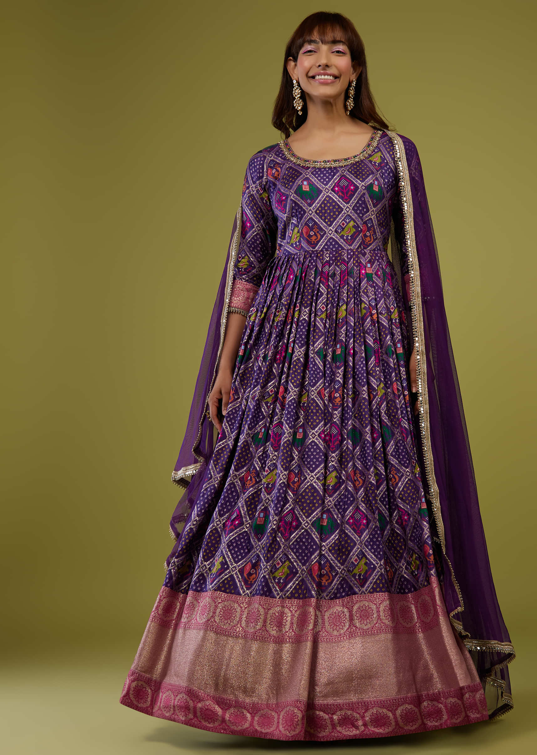 Petunia Purple Silk Anarkali Suit With Banarasi Zari Border