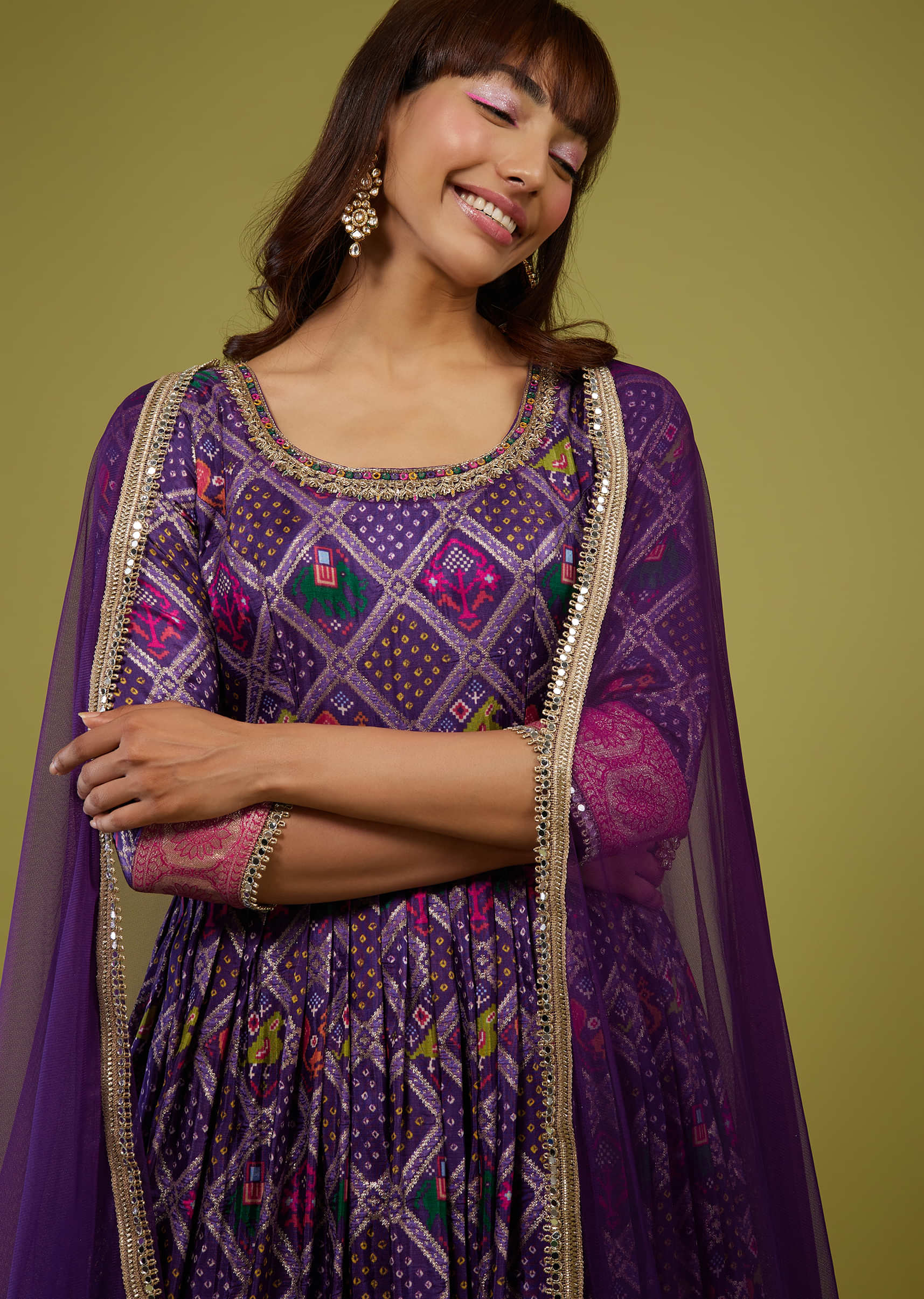 Violet Purple Silk Anarkali Suit With Banarasi Zari Border