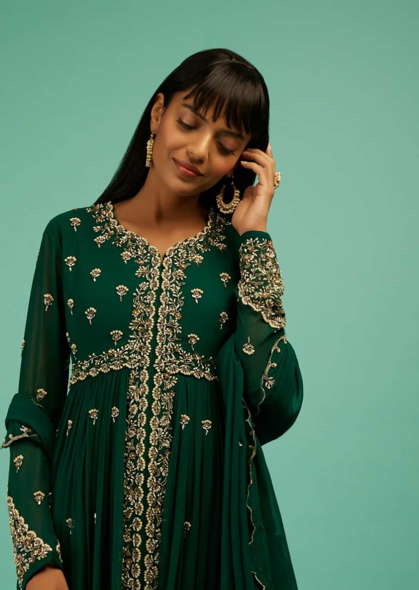Stylish Green Georgette Long Front Slit Kurti in Morbi at best