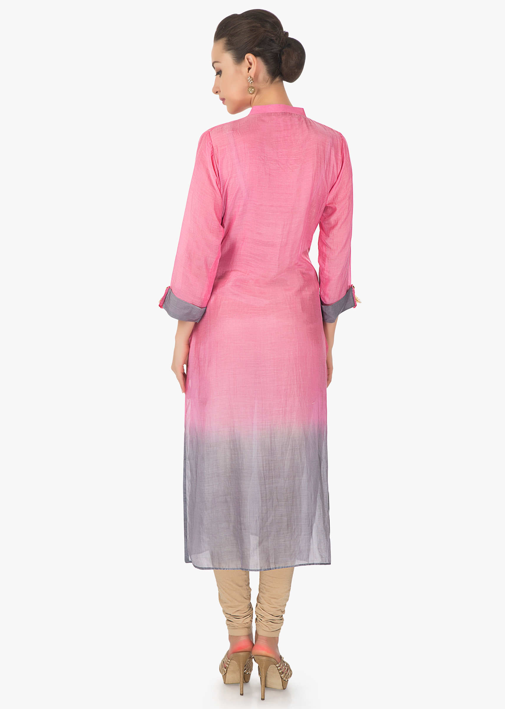Pink and grey kurti in mul cotton with zardosi cut work embroidery only on Kalki
