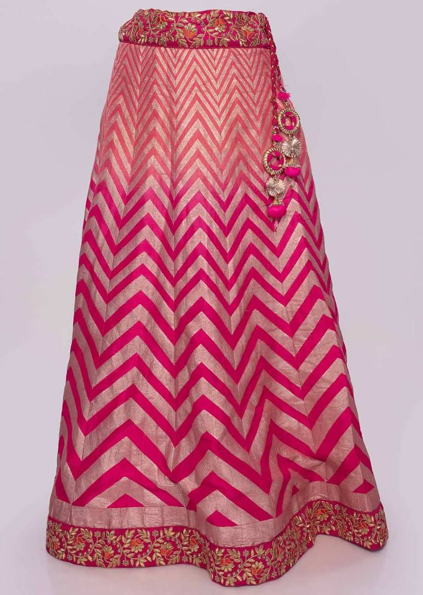 Pink Brocade Lehenga Set Online - Kalki Fashion
