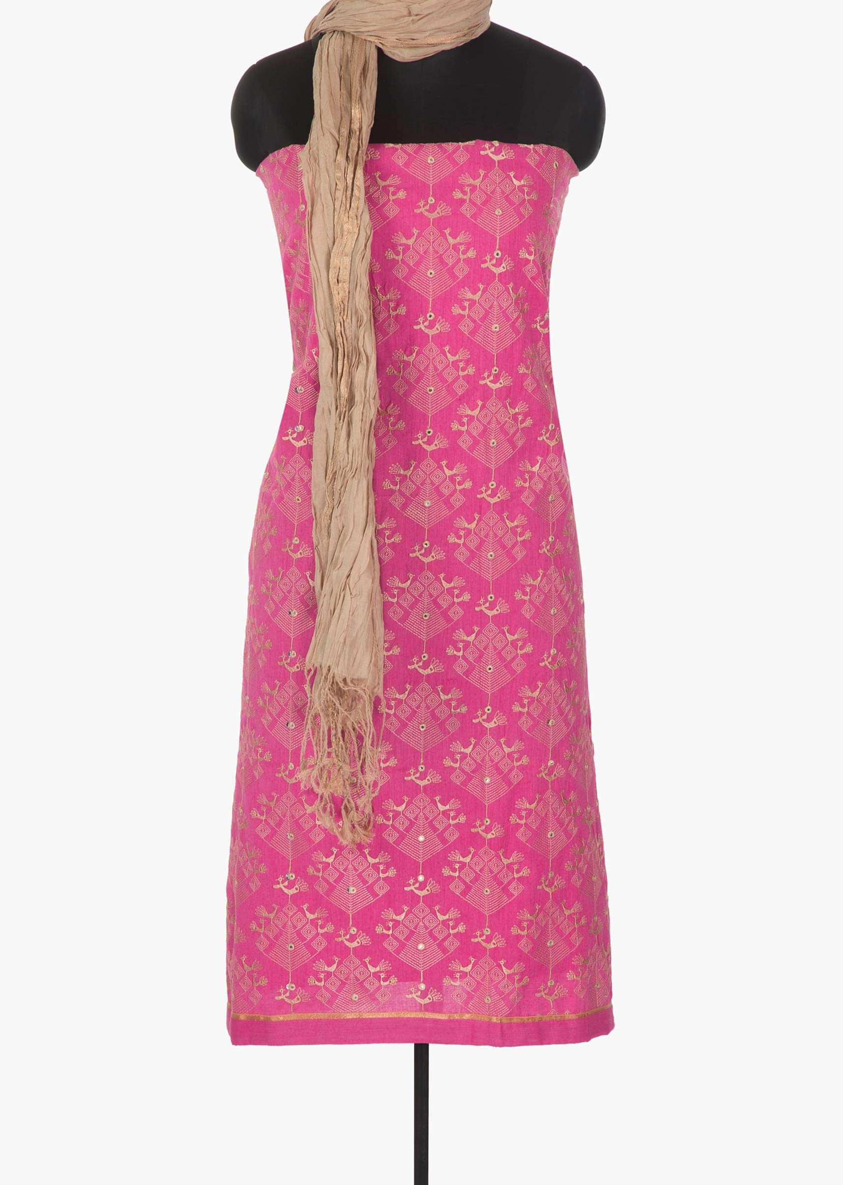 Pink cotton unstitched suit adorn with  thread work all over only on Kalki