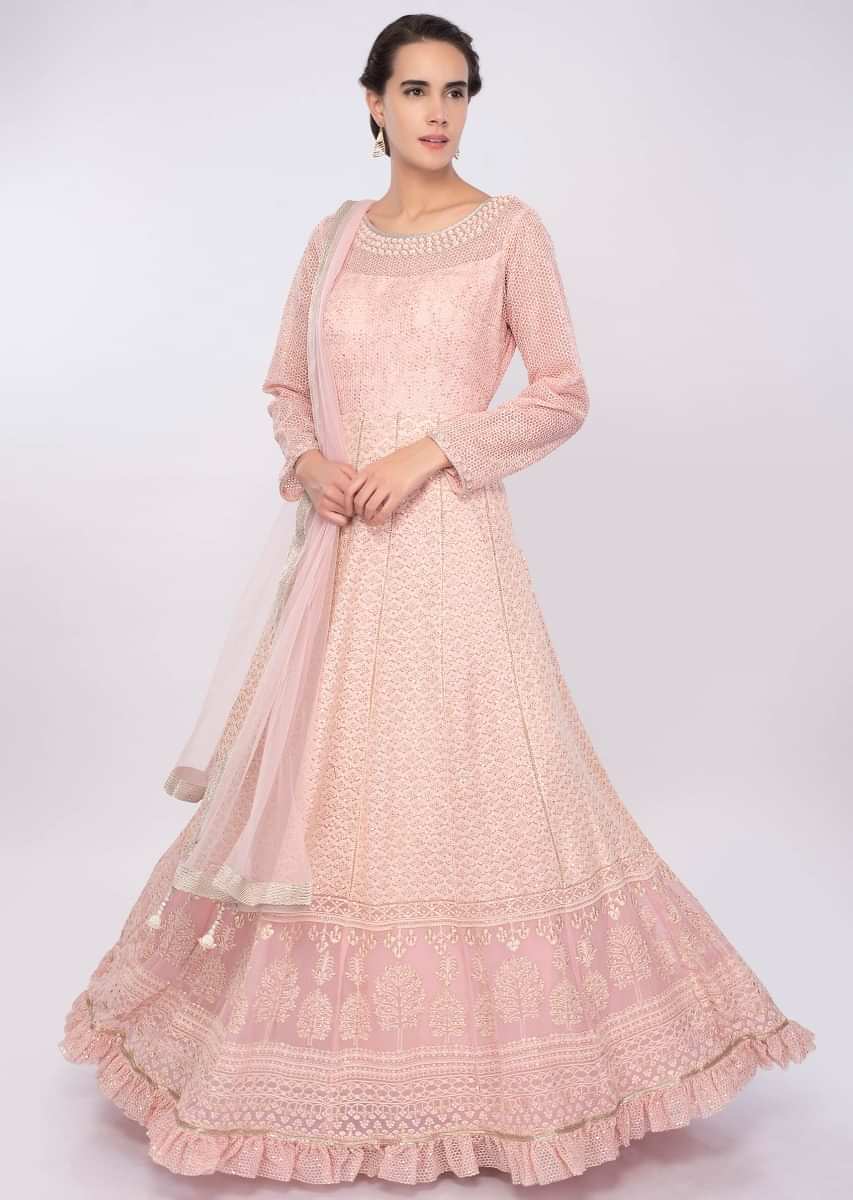 Pink Anarkali Dress In Georgette With Thread And Zari Embroidery Online - Kalki Fashion