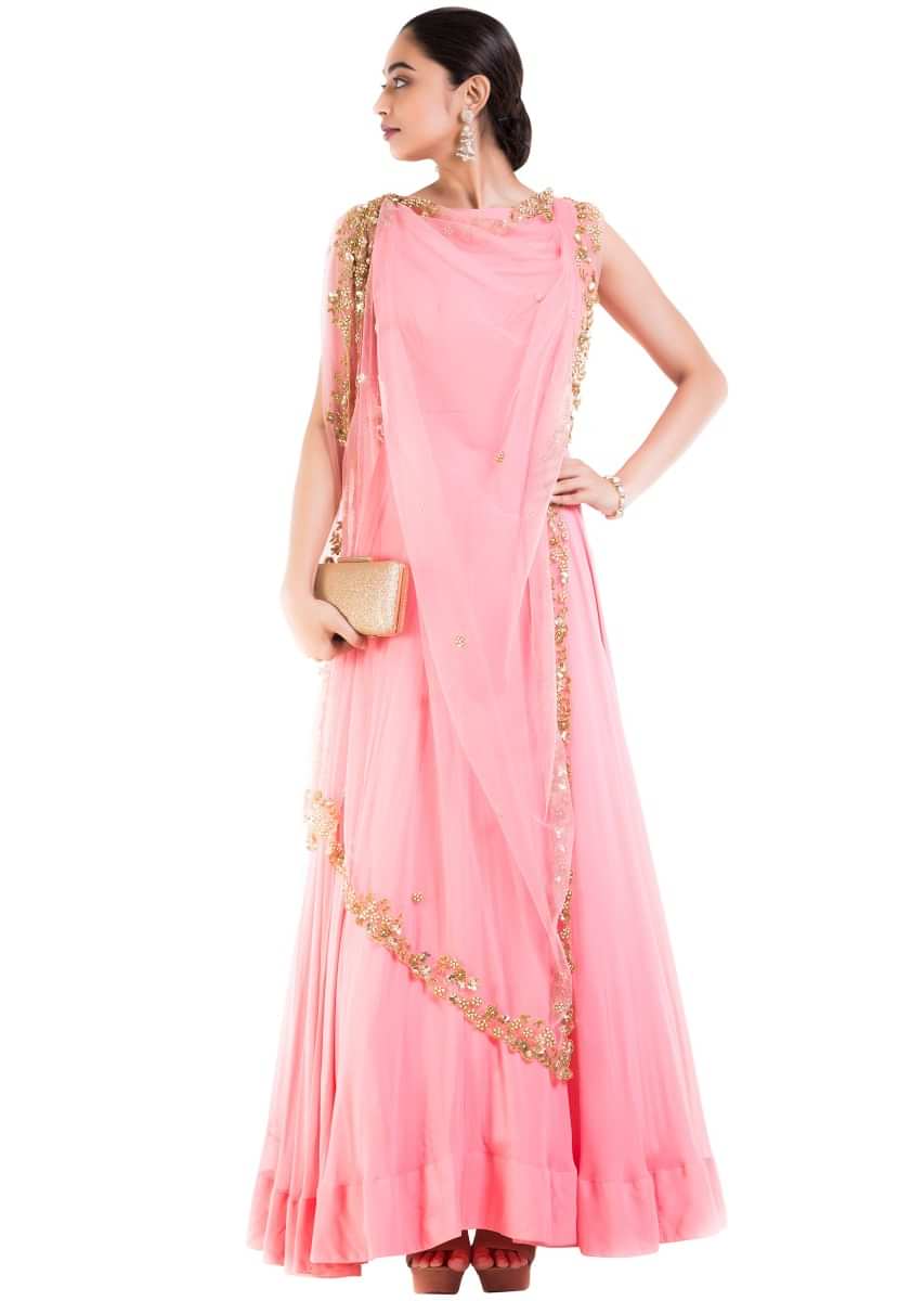 Pink long Suit With Attached Dupatta