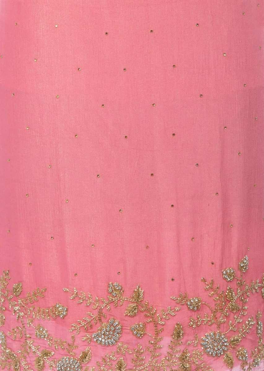 Pink shimmer chiffon cut dana embroidered unstitched suit with brocade dupatta only on Kalki
