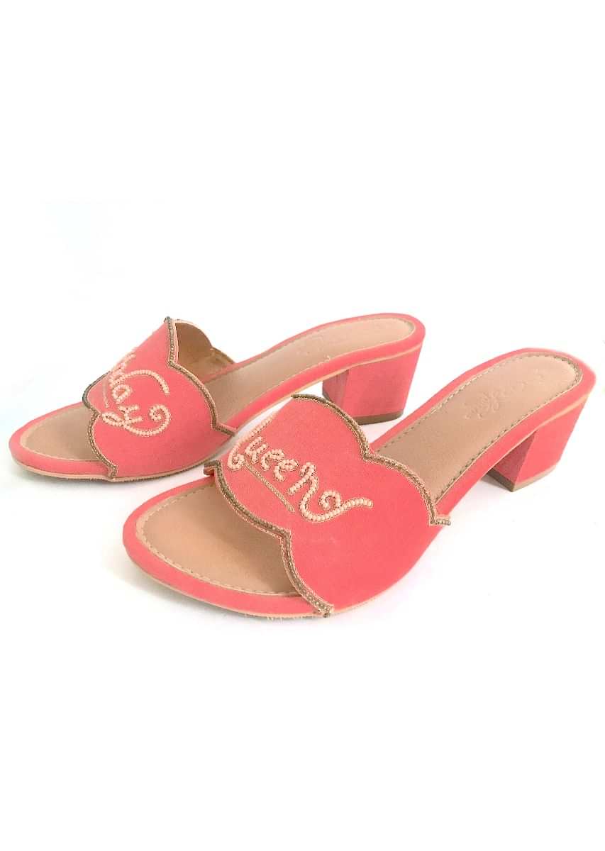 Pink Slider Heels With Fuchsia Pink Colored Birthday Queen Text And Scalloped Edge Online By Sole House