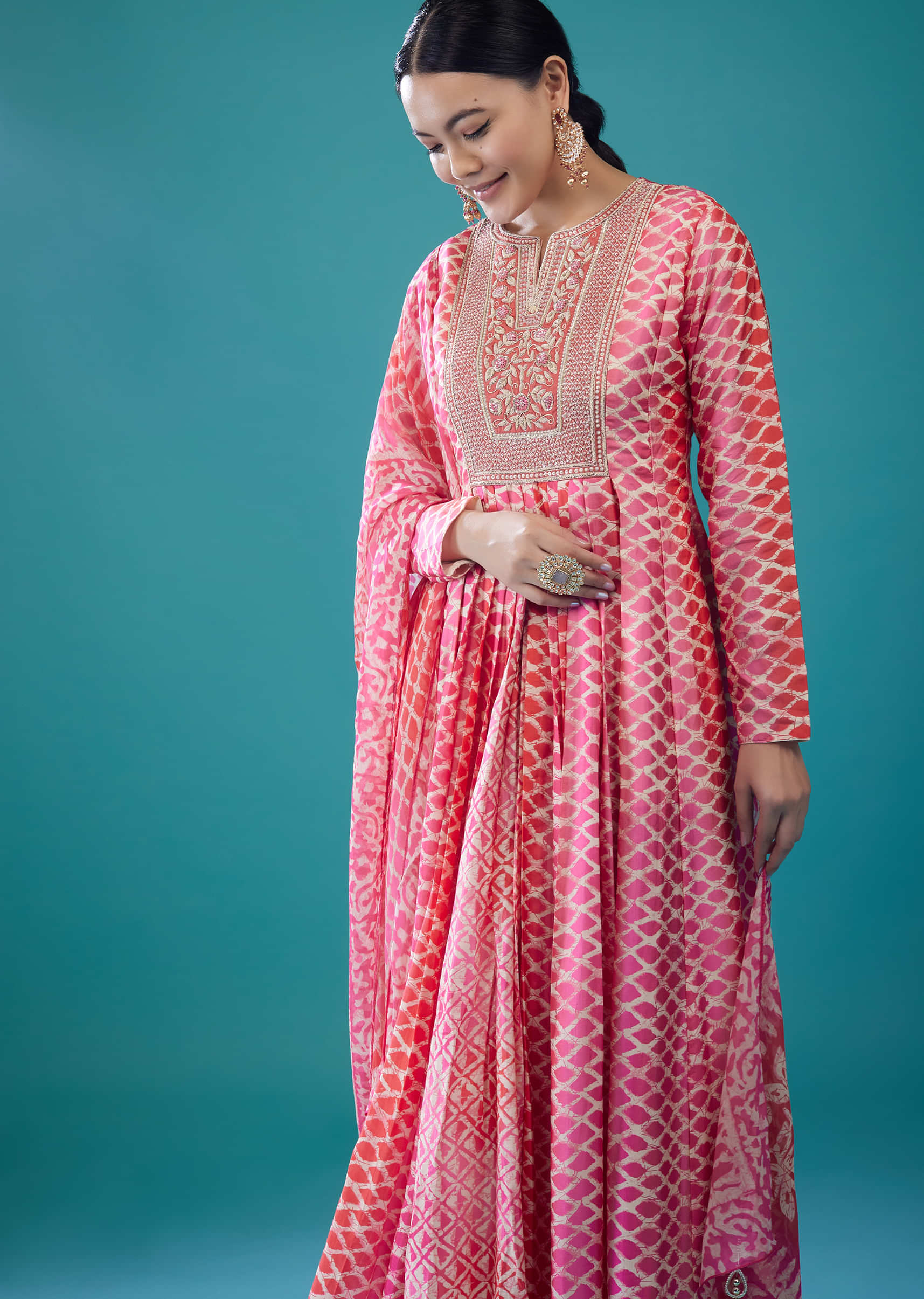 Rouge Pink Silk Anarkali Suit With Embroidery