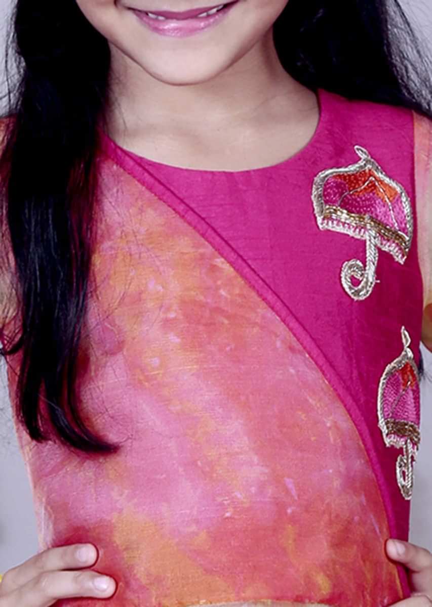Pink Top With Full Sleeves And Embroidered Butti With Pink Dhoti Online - Kalki Fashion