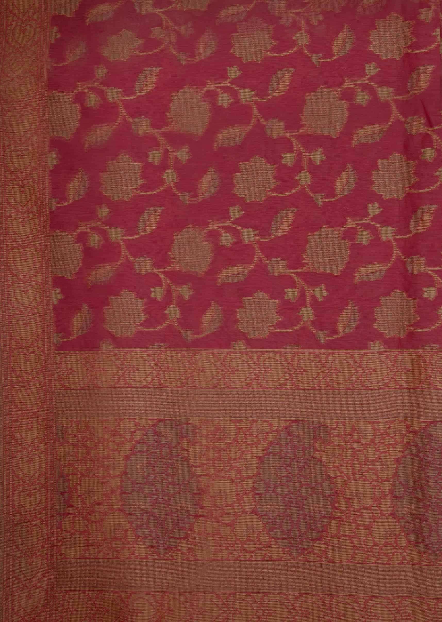 Pink weaved saree in rose motifs