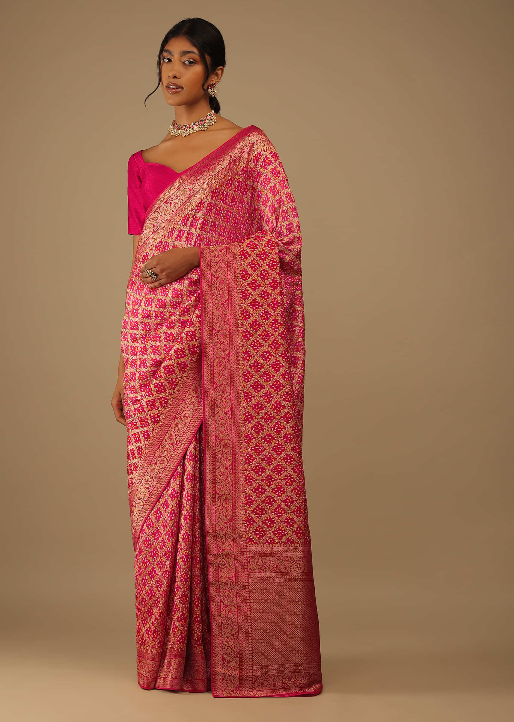 Buy online Pink Georgette Embroidered Bandhani Saree With Blouse from  ethnic wear for Women by Riva for ₹1059 at 68% off | 2023 Limeroad.com