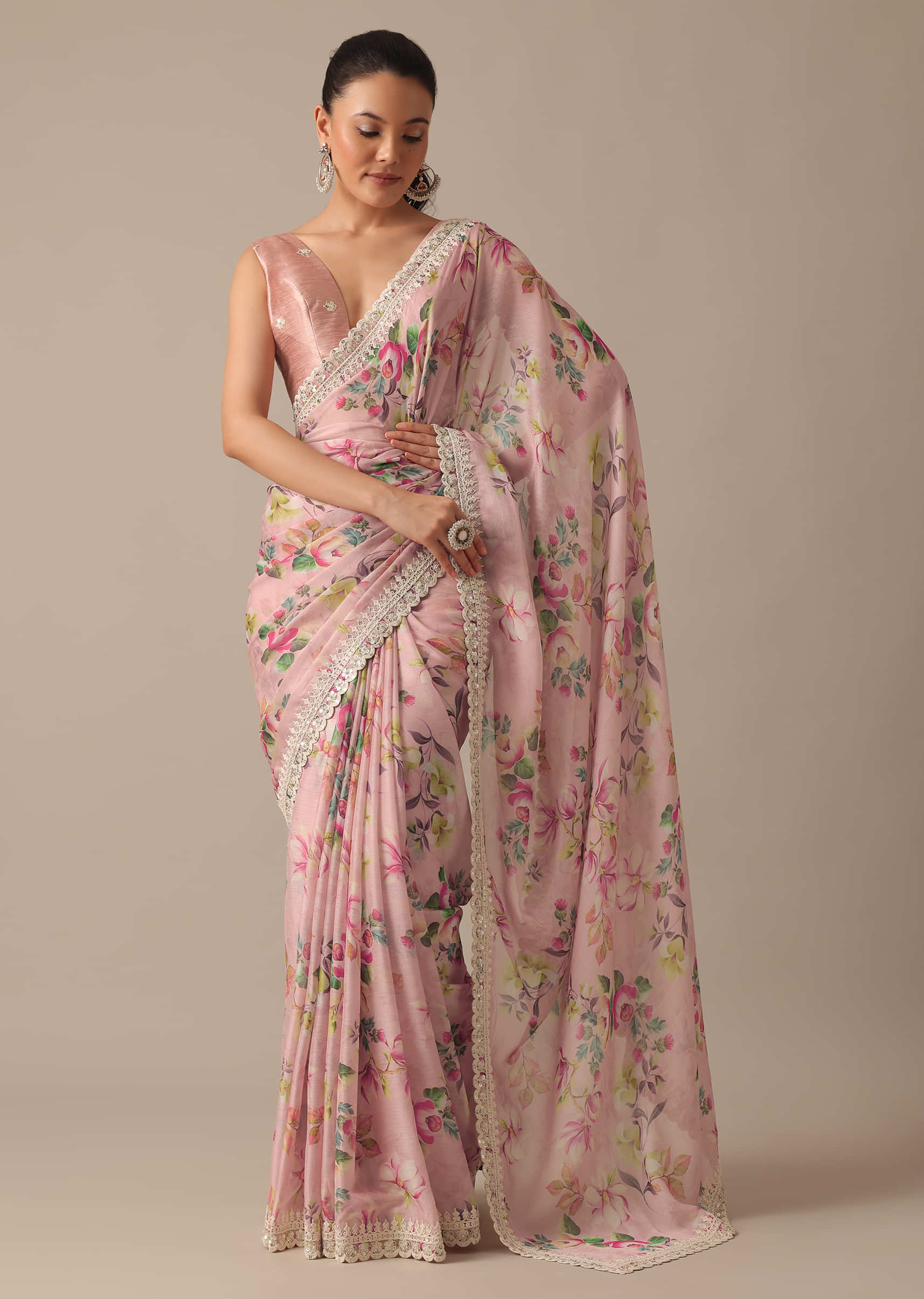 Exclusive beige semi silk saree with madhubani printed border – Sujatra
