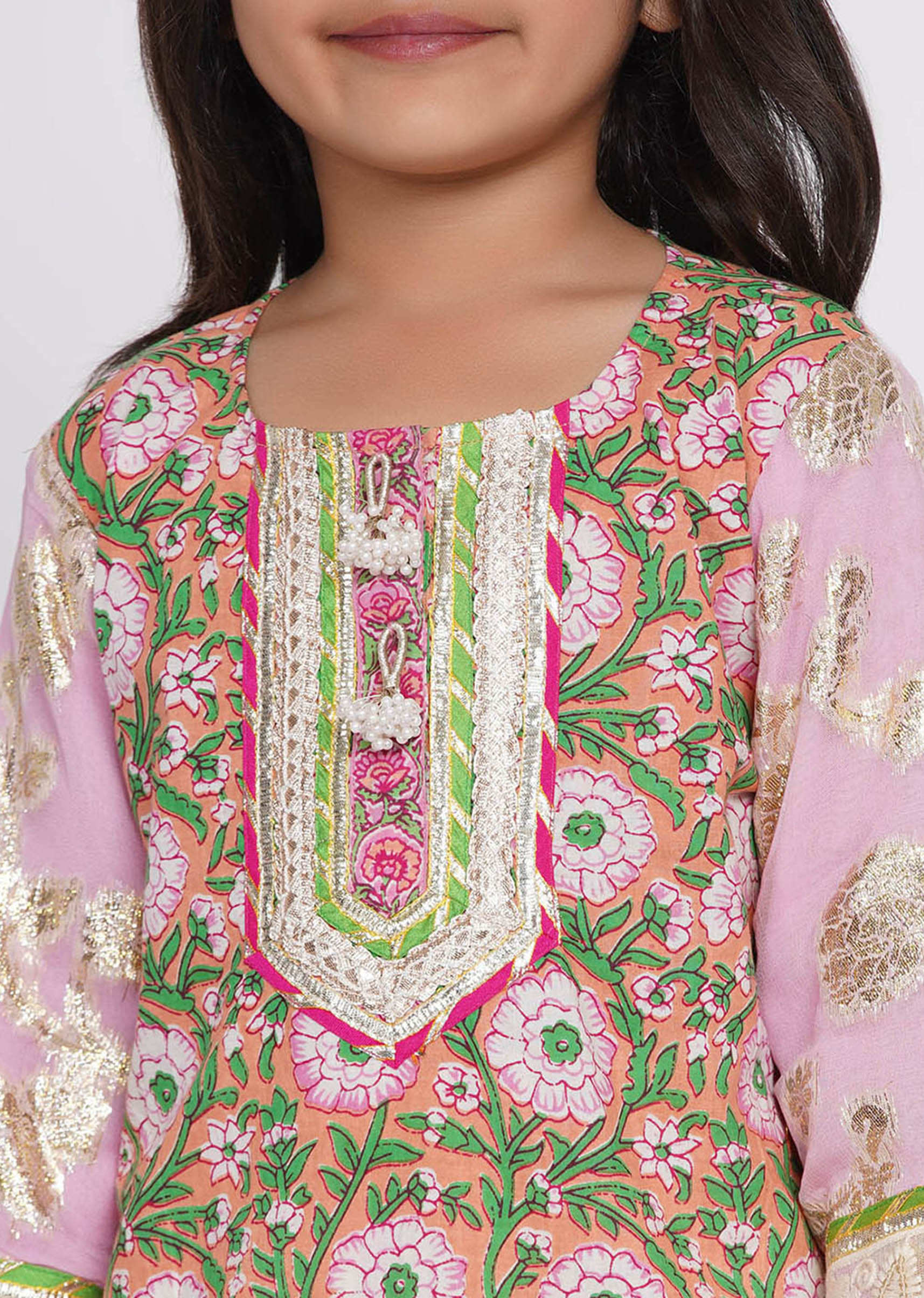 Kalki Girls Pink Cotton Sharara Suit With Embroidery