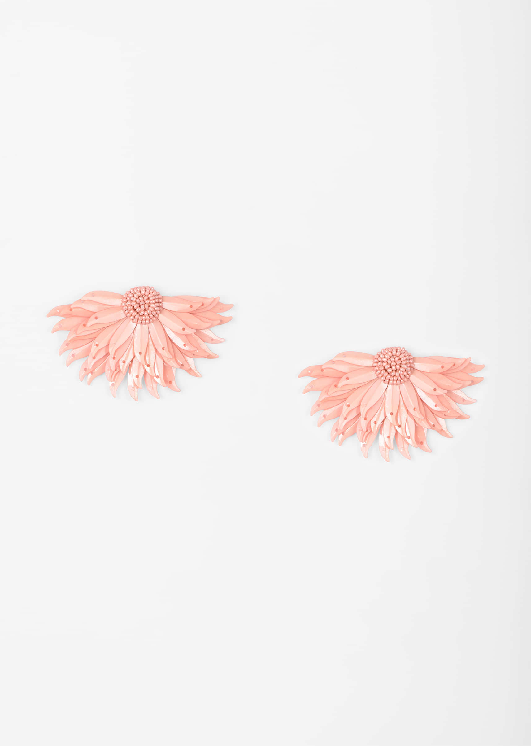 Pink Earrings With Beads And Petal Shaped Sequins Embellished Demi Sunflower 