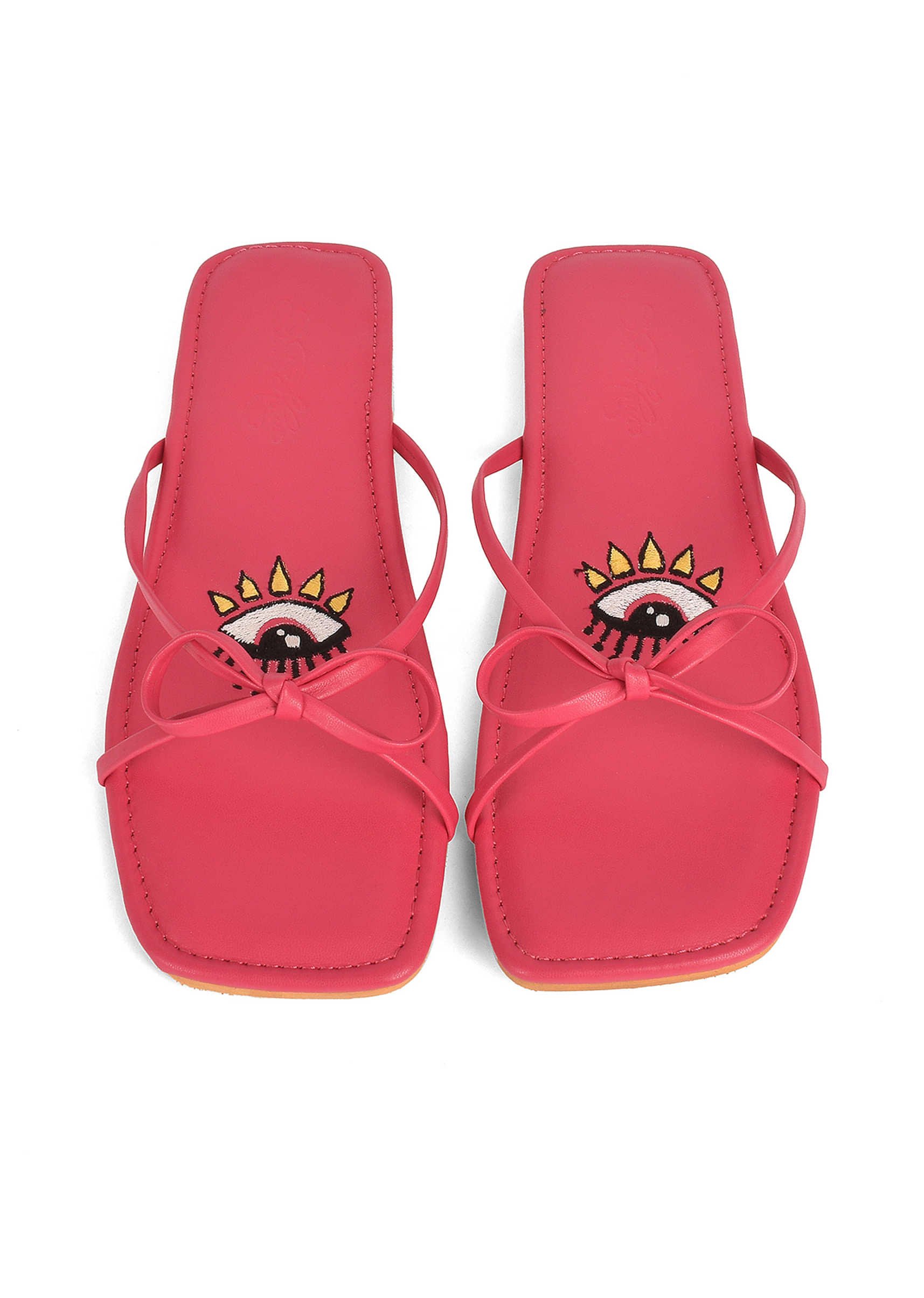 Pink Flats With Bow Detailing And Evil Eye Motif By Sole House