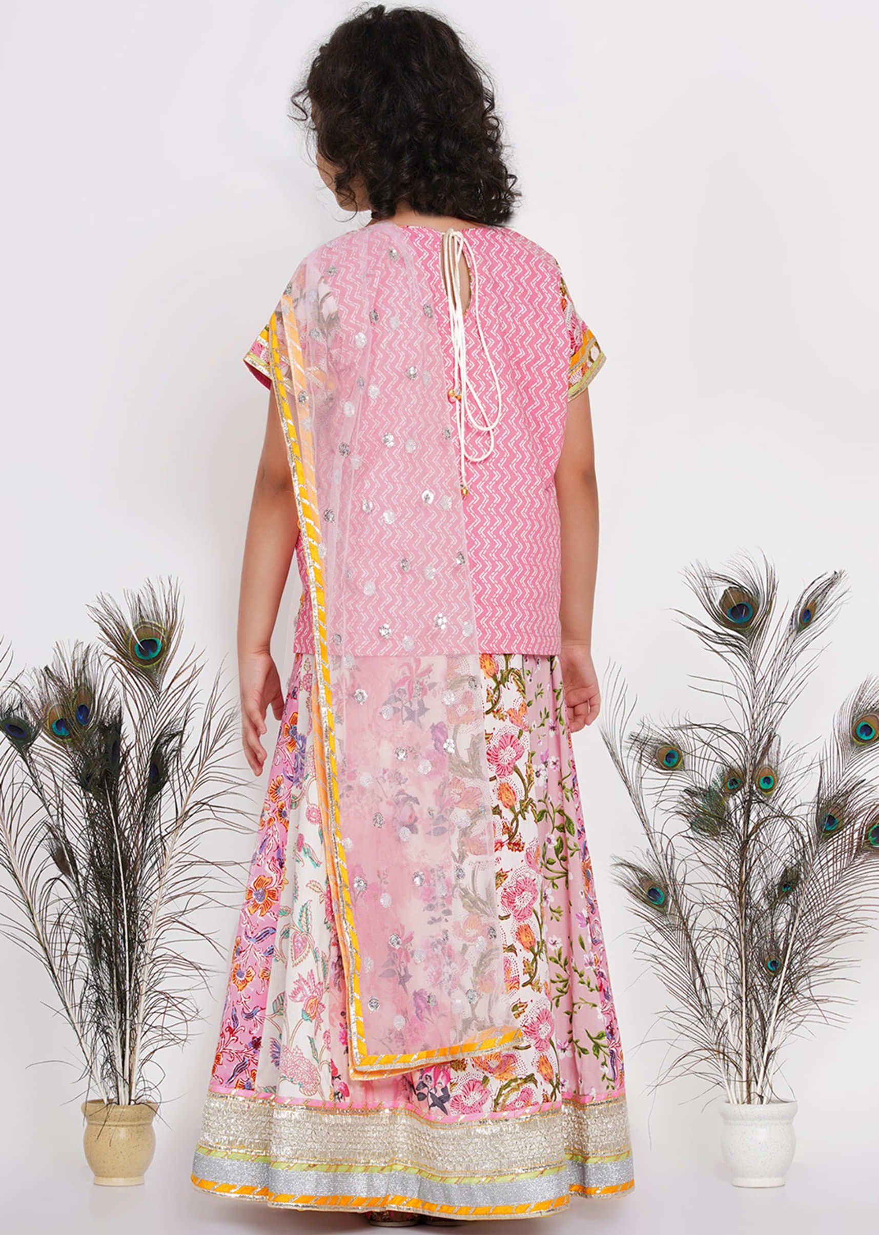 Kalki Girls Pink Ghagra Choli Suit With Kali & Tassel Work