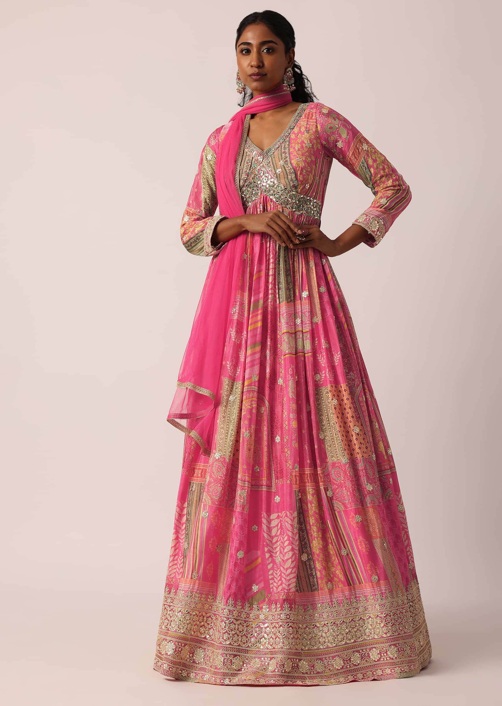 Buy Pink Gota Patti Embroidered Anarkali Set In Silk Crepe