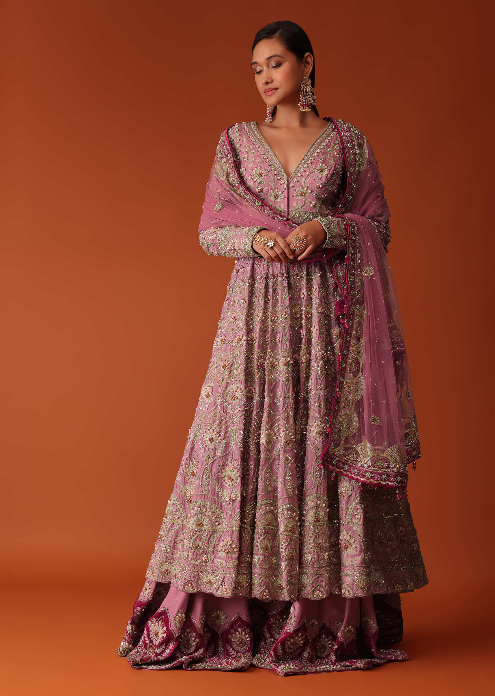 Rose Pink Velvet Embroidery Work Sharara Suit With Dupatta