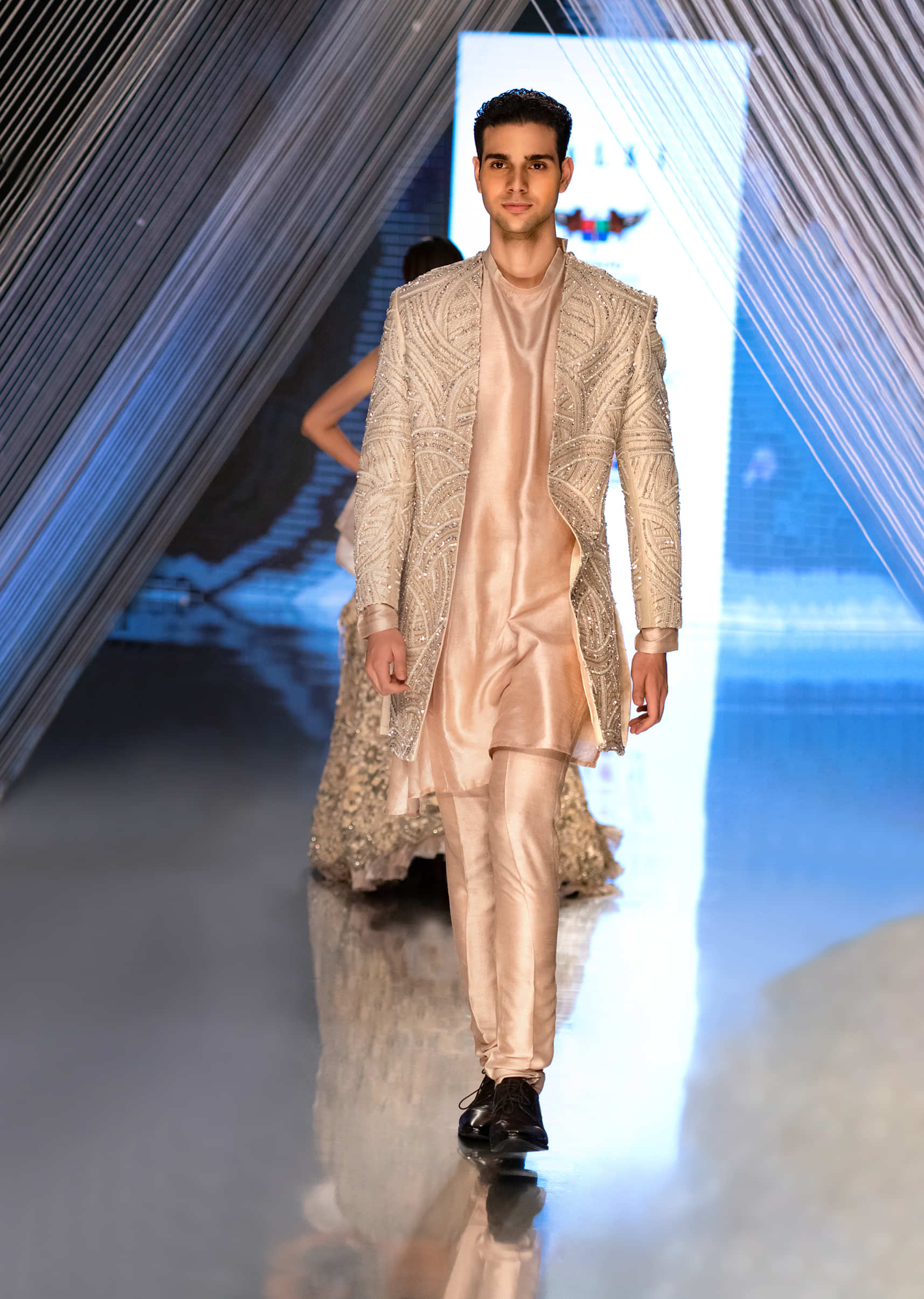 Pink Jacket And Kurta Set In Sequins Embroidery