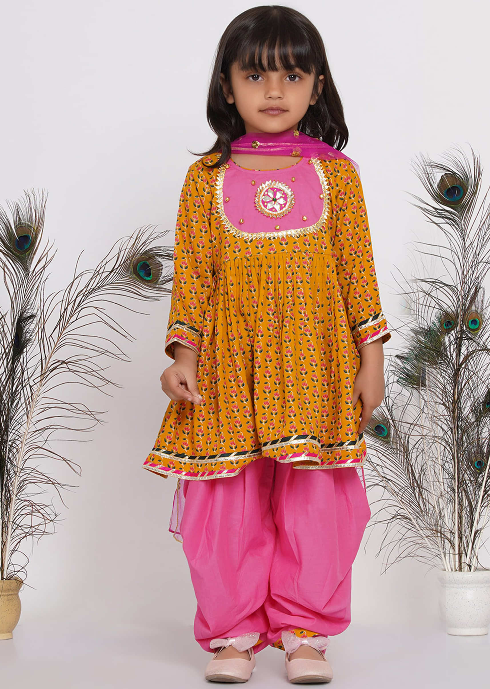 Kalki Girls Pink Jaipuri Salwar Suit With Dupatta