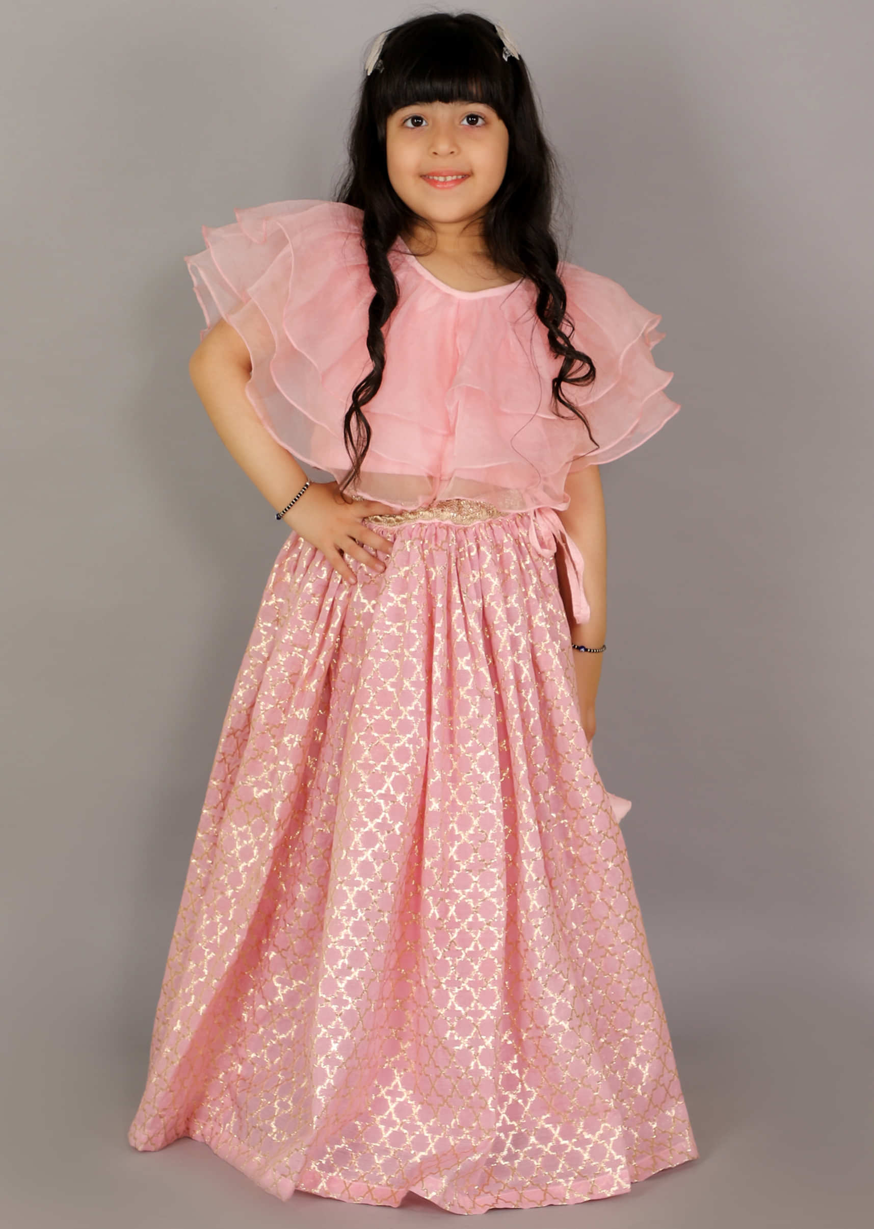 Green and Pink Kids Lehenga Design – South India Fashion