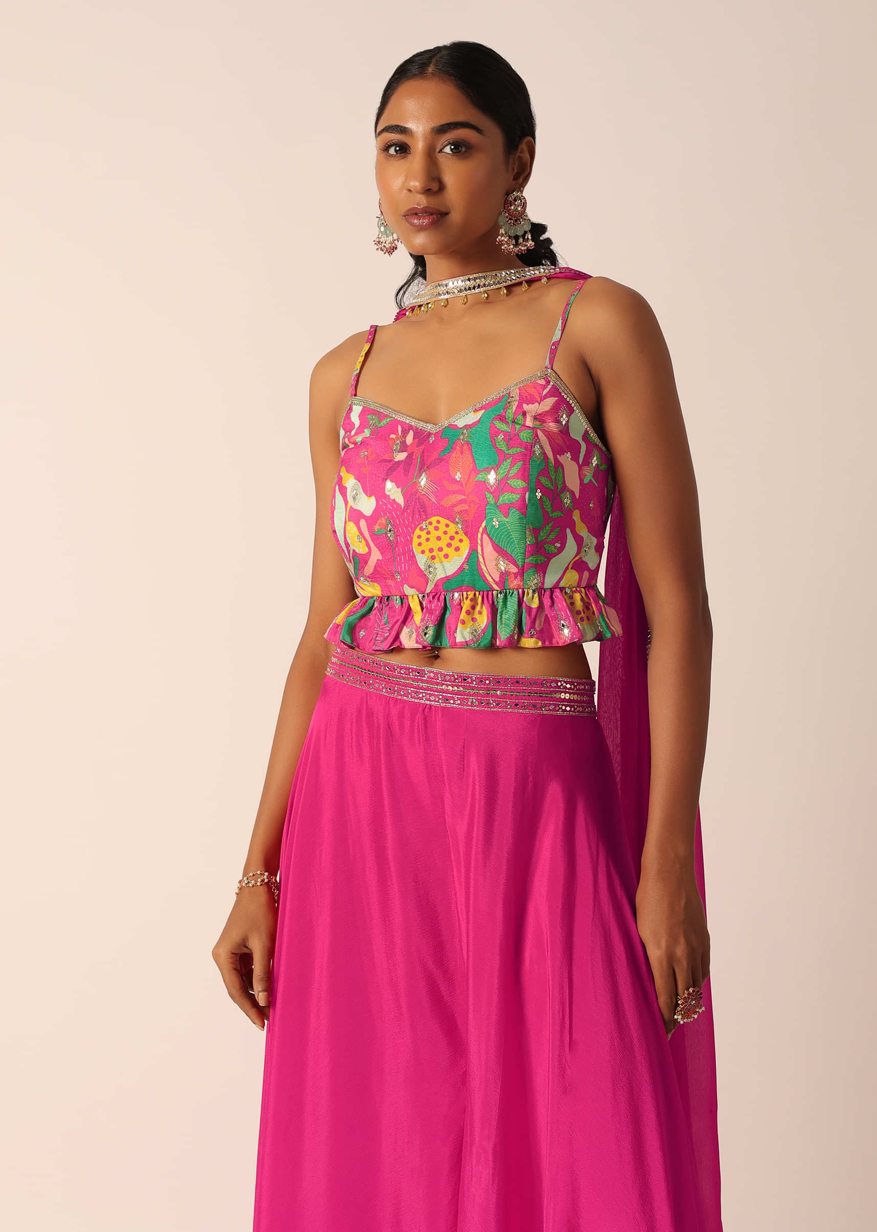 Buy Pink Mirror Embellished Blouse And Palazzo Set