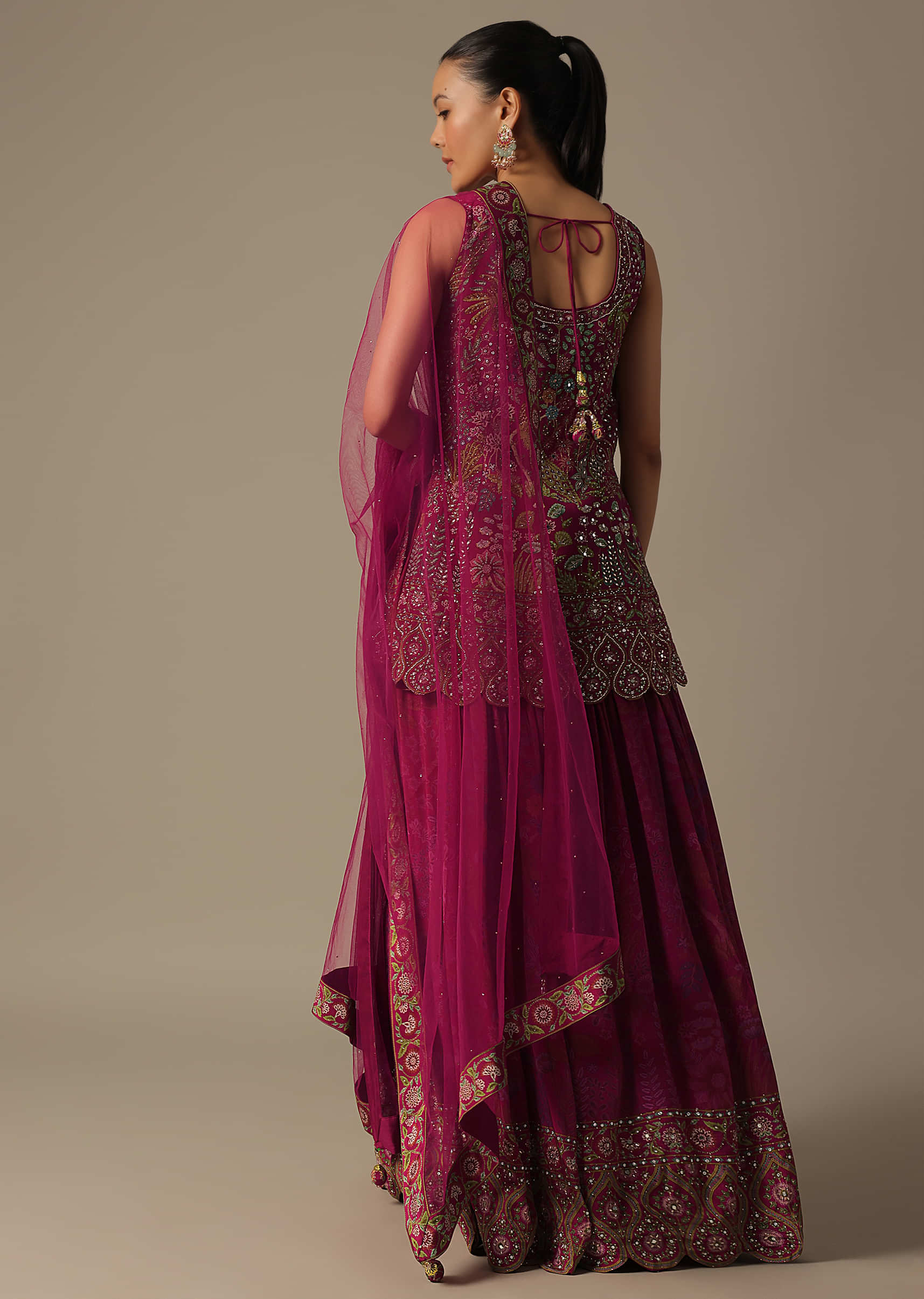 Buy Pink Silk Palazzo Set With Mirror Work