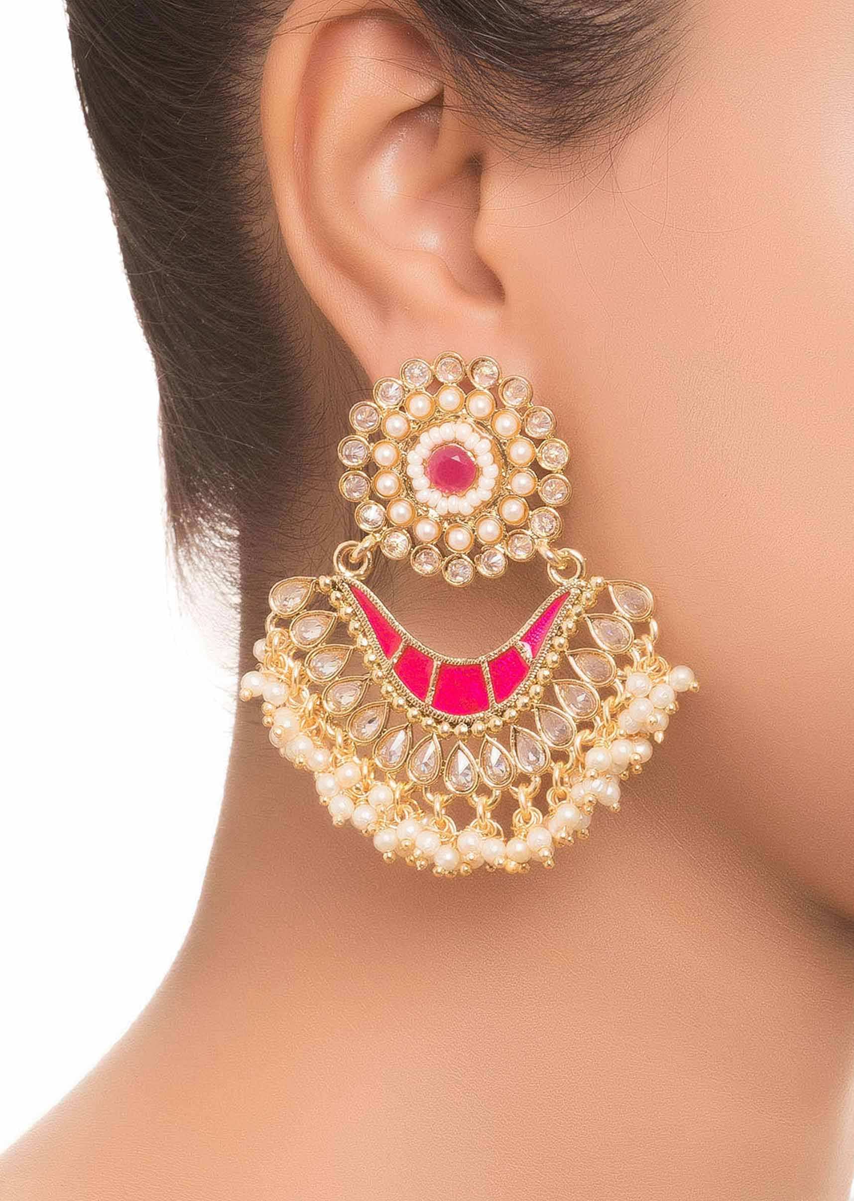 Pink Stone And Pearl Earrings only on Kalki