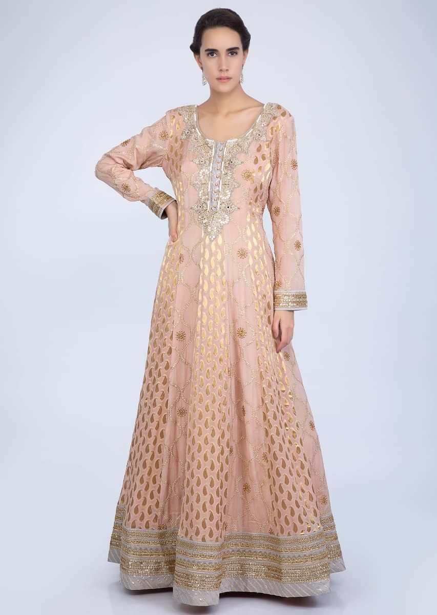 Pinkish peach anarkali featuring in chiffon and georgette with alternate kali only on Kalki