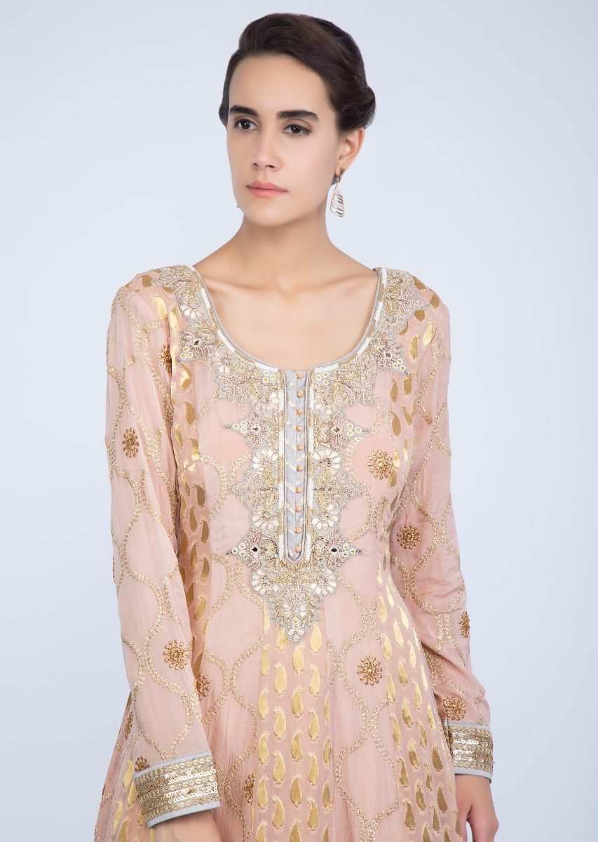 Pinkish peach anarkali featuring in chiffon and georgette with alternate kali only on Kalki