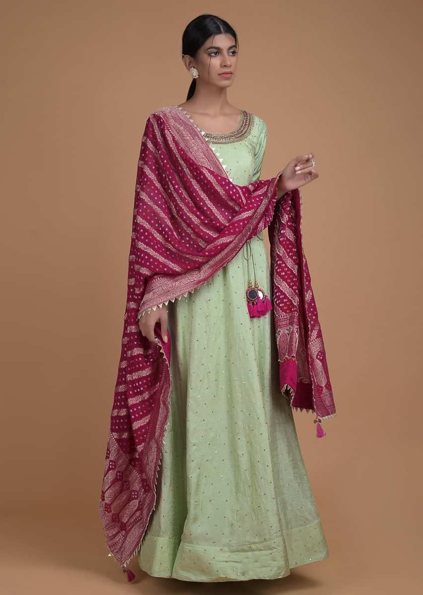 Pista green and pink clearance dress