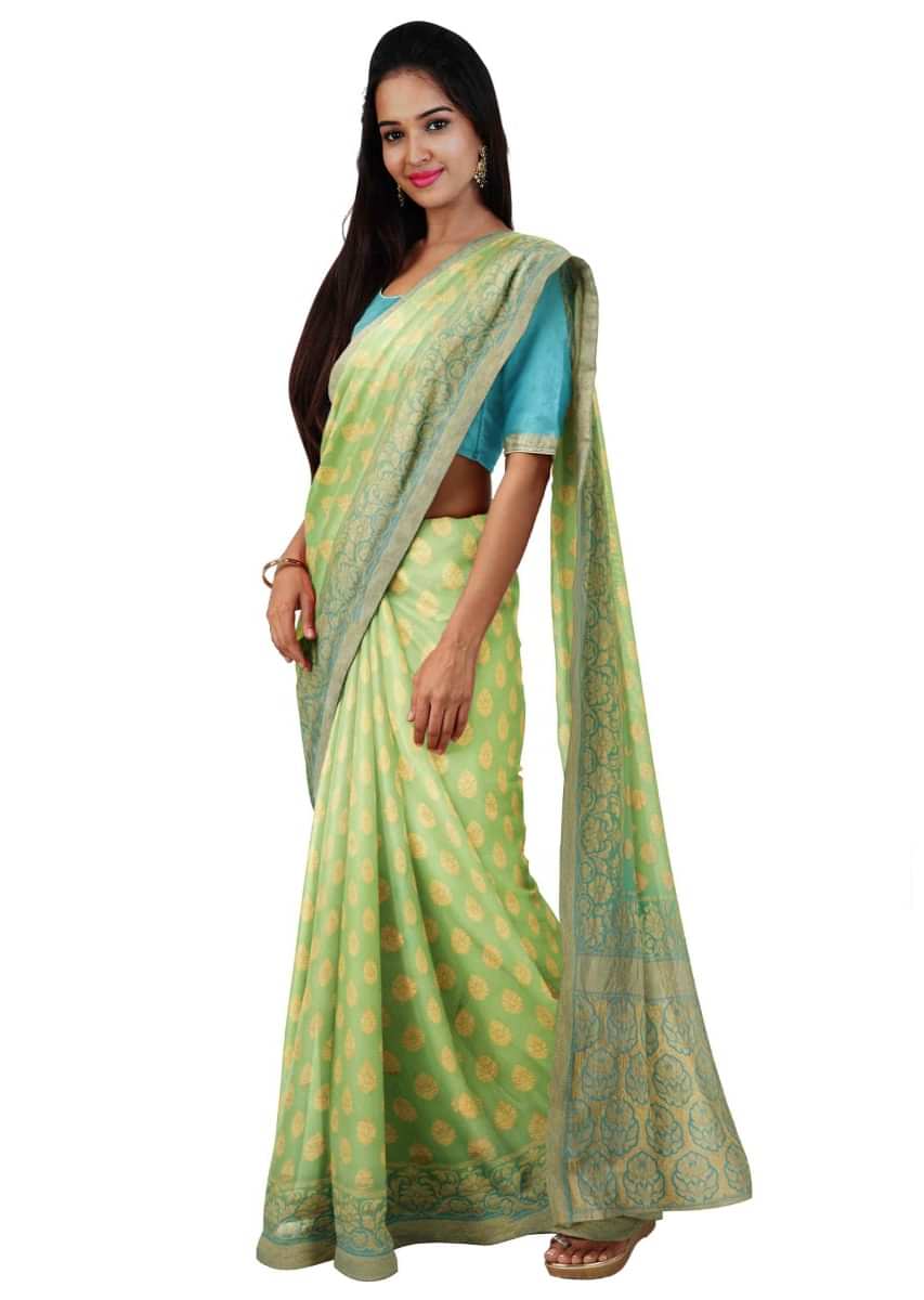 Designer Pista Green Chiffon Saree