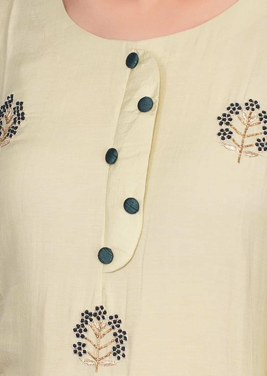 Pista green cotton silk kurti with embroidered butti only on Kalki