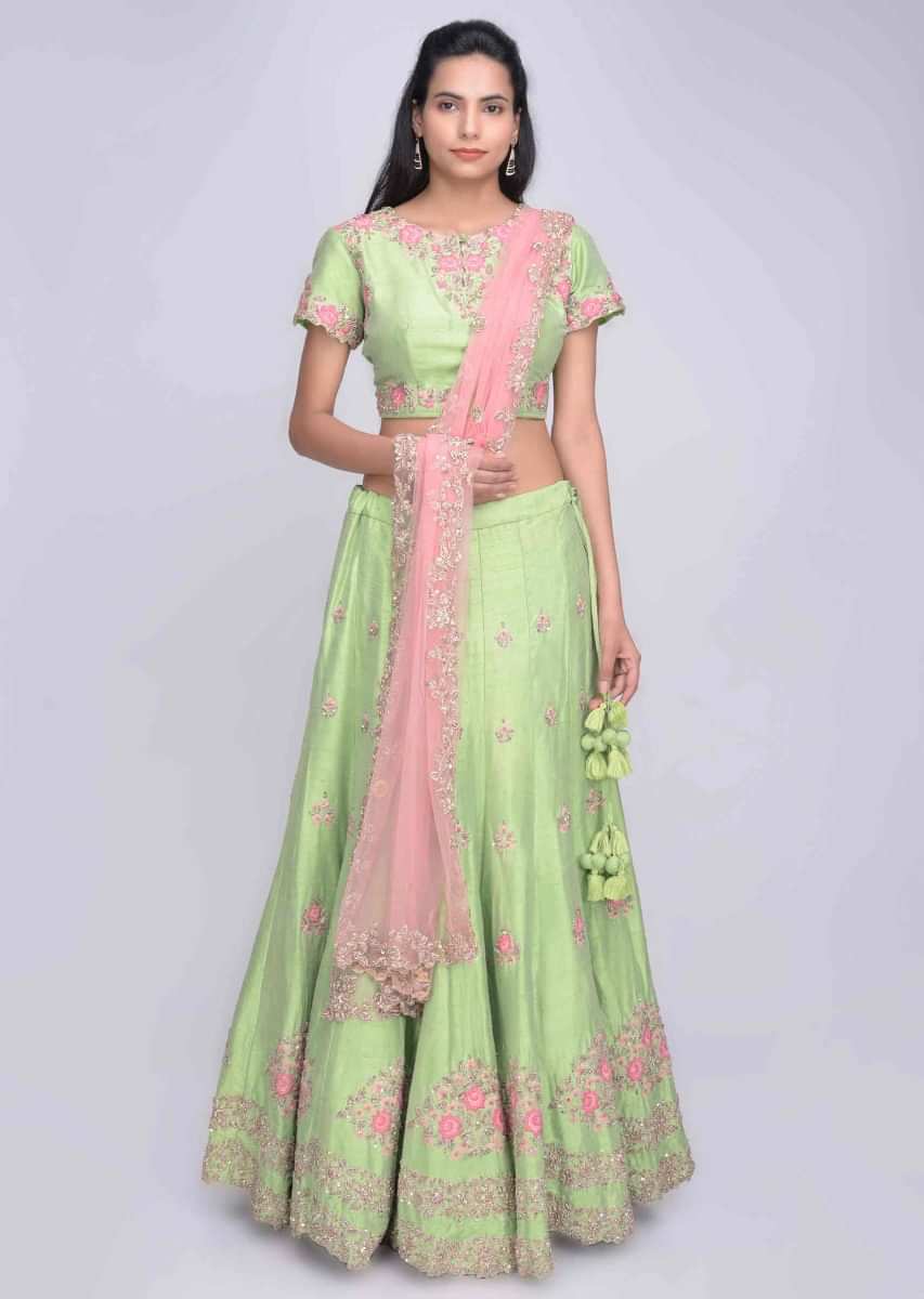 Elegant Green Lehenga Choli With Dupatta ,indian Designer Ready