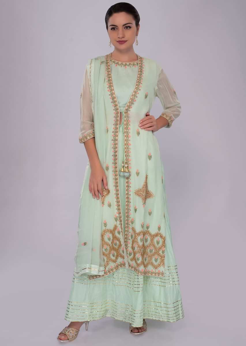 Pista green skirt and suit with matching dupatta and jacket 