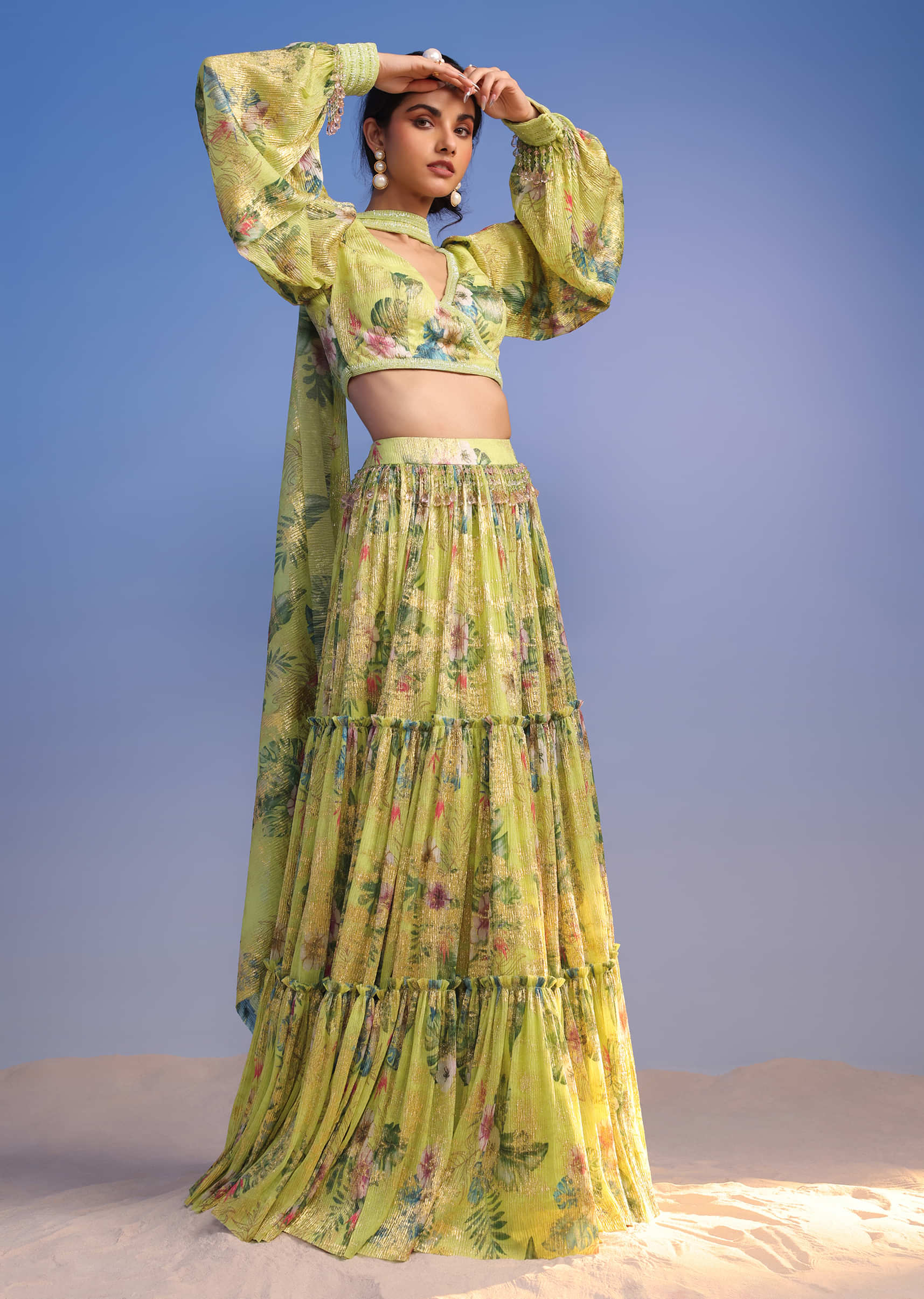 Pastel pista green crop top and skirt  set of two by Ekanta  The Secret  Label