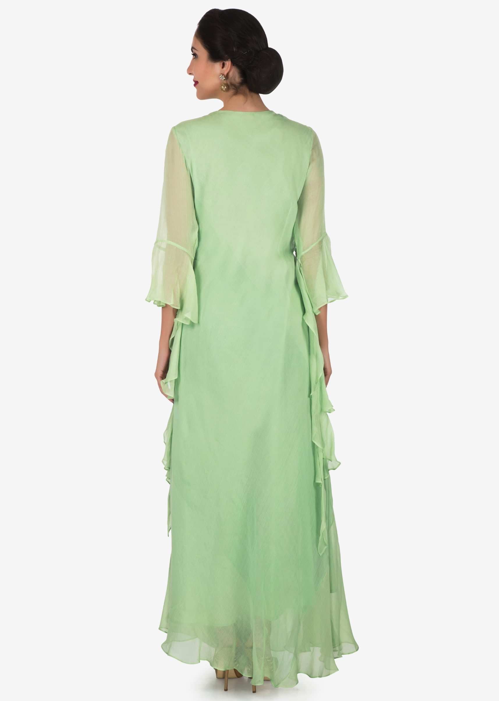 Pista green tunic in cotton with a embroidered tassel at the bodice only on Kalki