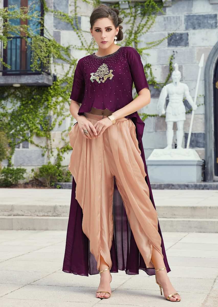 Buy Women Burgundy Mirror Embroidered Top With Palazzo Pants Online at  Sassafras