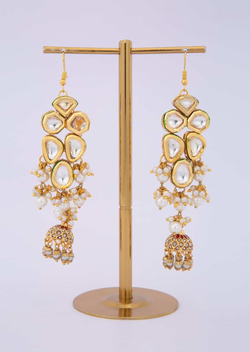Polki kundan long earrings with jhumka drops only on kalki