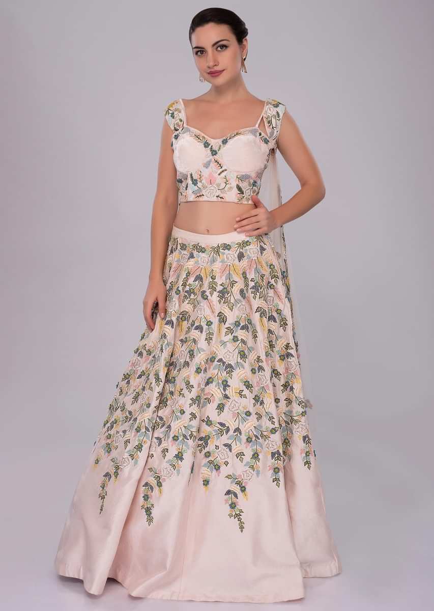 Powder-pink-hand-and-machine-embroidered-lehenga-and-corset-with-shoulder-cape-only-on-Kalki-460798
