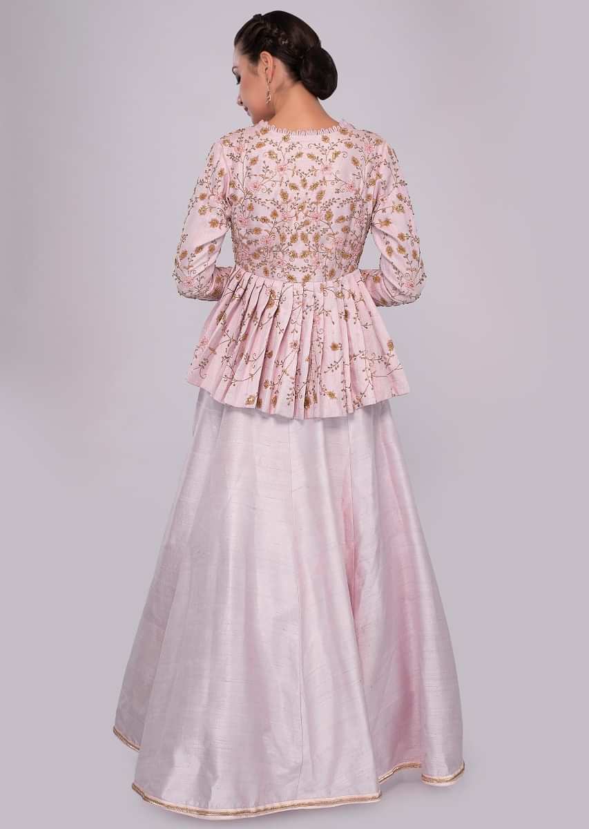 Powder pink lehenga and blouse with fancy embroidered jacket