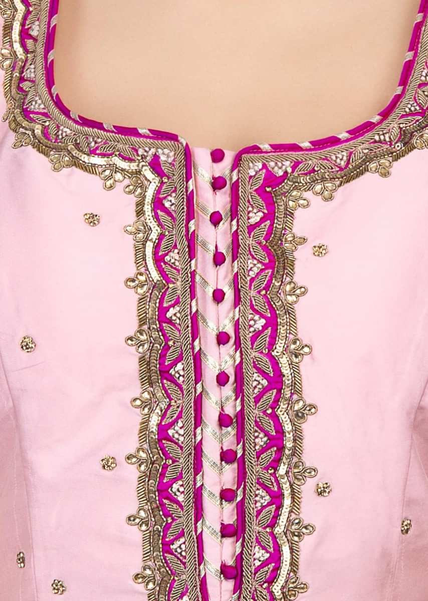 Powder pink sharara suit set in embroidery and butti only on Kalki