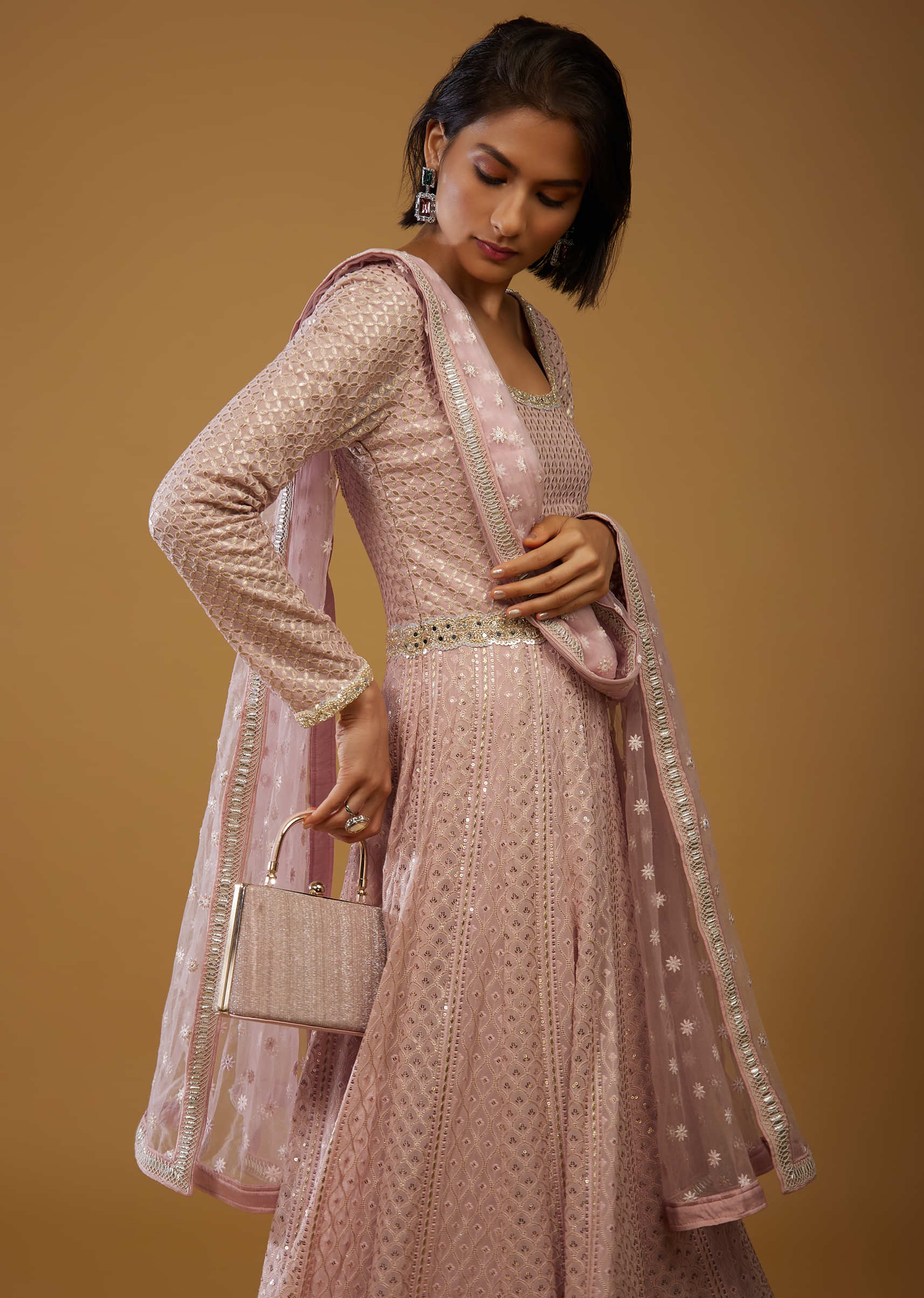 Powder Pink Ovule Anarkali Dress